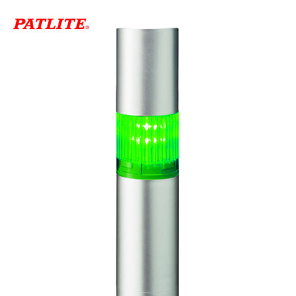 PATLITE Signal Tower Light with Buzzer, Ø40, 1-Tier, Silver Body, LED, Green, Round Bracket, DC24V LR4-102PJBU-G