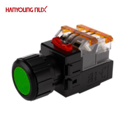 HANYOUNG Push Button Switch, Illuminated, Ø25mm, Green, MRX-KM1A0G, AC100-240V 1a1b