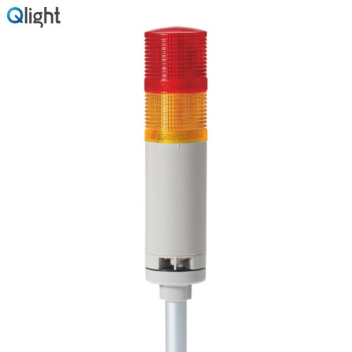 QLIGHT Signal Tower Light, Steady/Flashing/Buzzer Type, 50mm, 2-Tier, DC24V, Red/Yellow QTGA50LF-BZ-2-24-RA