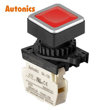 AUTONICS Push Button Switch, Non-Illuminated, Momentary, Ø30mm, Red, 1b SQ3PFS-P1RB