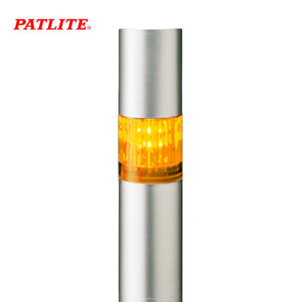 PATLITE Signal Tower Light with Buzzer, Ø40, 1-Tier, Silver Body, LED, Yellow, L-Bracket, DC24V LR4-102LJBU-Y