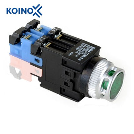 KOINO Push Button Switch, Illuminated, Ø30mm, Green, 1a Contact KBL30MP-L3C10G
