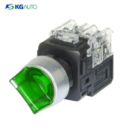 KG AUTO Selector Switch, Illuminated, 2-Position, Aluminum, Projecting, Ø22mm, Maintained, Green, KGT-H2M1V2G, AC110V/220V 1a1b