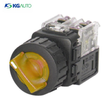 KG AUTO Selector Switch, 2-Position, Illuminated, Plastic, Flush Mount, Ø30, Spring Return, Yellow, KGT-Y2R2V2Y, AC 110V/220V 2a2b