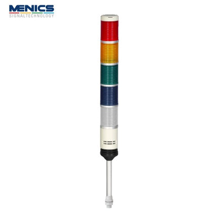 MENICS Signal Tower Light, Bulb Type, Ø56mm, Steady with Buzzer, 5-Tier, AC220V PRMB-520-RYGBC