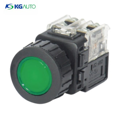 KG AUTO Push Button Switch, Illuminated, Ø30mm, Green, Maintained, KGX-YAV21G, AC 110V/220V 1a1b