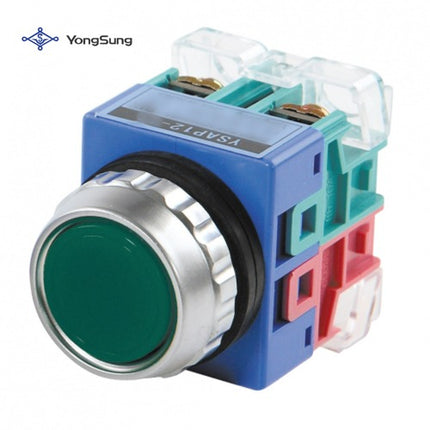 YONGSUNG Push Button Switch, Non-Illuminated, Ø25mm, 4a4b, Green YSAP12-44G