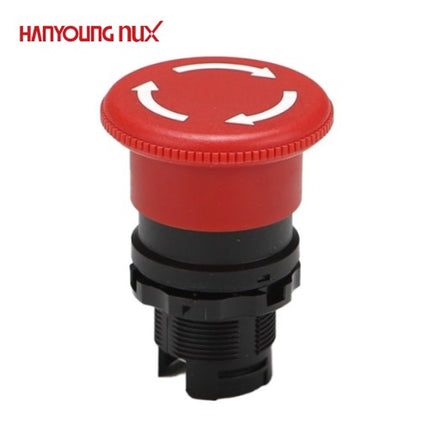 HANYOUNG Emergency Stop Switch, Ø40, Non-Illuminated, Push-Lock Turn Reset, Red, Top Only (Lower Contacts Sold Separately) ARE-4R