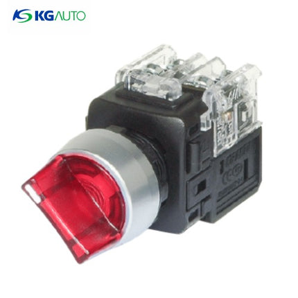 KG AUTO Selector Switch, Illuminated, 2-Position, Aluminum, Projecting, Ø22mm, Momentary, Red, KGT-H2R1D2R, DC12V/24V 1a1b