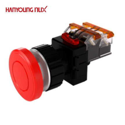 HANYOUNG Emergency Stop Switch, Ø30, Non-Illuminated, Momentary, Red, MRE-AM1R 1a1b