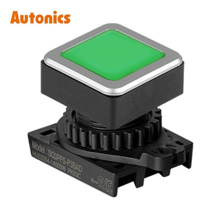 AUTONICS Push Button Switch, Illuminated, Momentary, Ø30mm, Green (Head Only) SQ3PFSU-P3G