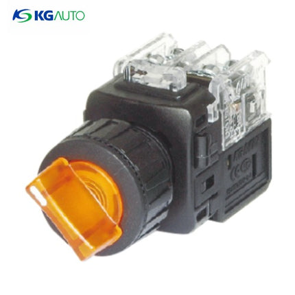 KG AUTO Selector Switch, 2-Position, Illuminated, Plastic, Flush Mount, Ø25, Spring Return, Yellow, KGT-C2R2D2Y, DC 12V/24V 2a2b