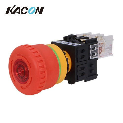 KACON Emergency Stop Switch, Safety, Illuminated, Ø22, DC12/24V, 1b K22-97R-T