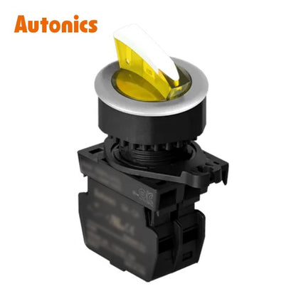 AUTONICS Selector Switch, Illuminated, Ø30mm, Short Lever, 2-Position, Momentary, Yellow, 1a, DC S3SFN-L1AYAD