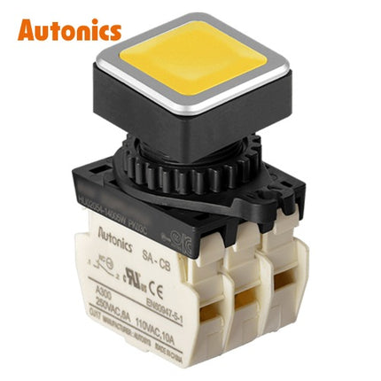 AUTONICS Push Button Switch, Non-Illuminated, Momentary, Ø30mm, Yellow, 3b SQ3PFS-P1Y3BM