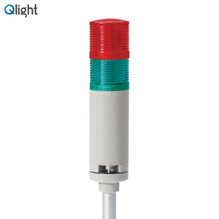 QLIGHT Signal Tower Light, Steady/Flashing/Buzzer Type, 50mm, 2-Tier, DC24V, Red/Green QTGA50LF-BZ-2-24-RG