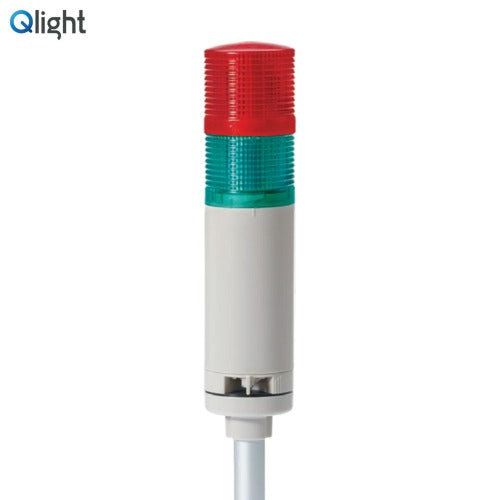 QLIGHT Signal Tower Light, Steady/Flashing/Buzzer Type, 50mm, 2-Tier, DC24V, Red/Green QTGA50LF-BZ-2-24-RG