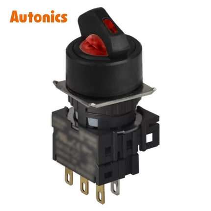AUTONICS Selector Switch, Illuminated, Ø16mm, Round, 2-Position, Momentary, 1C, DC24V, Red S16SR-L1RC24