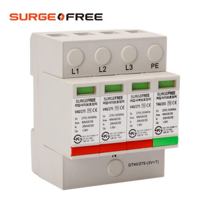 SURGE FREE Surge Protective Device (SPD) for Power Protection, Lightning Arrester, 40kA, Three-Phase 4-Wire, DIN Rail, KS Certified DT40/275(3V+T