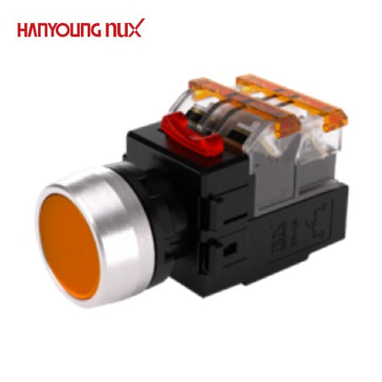 HANYOUNG Push Button Switch, Illuminated, Ø22mm, Yellow, MRX-RM1A0Y, AC100-240V 1a1b
