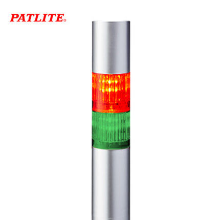 PATLITE Signal Tower Light with Buzzer, Ø40, 2-Tier, Silver Body, LED, L-Bracket, DC24V LR4-202LJBU-RG