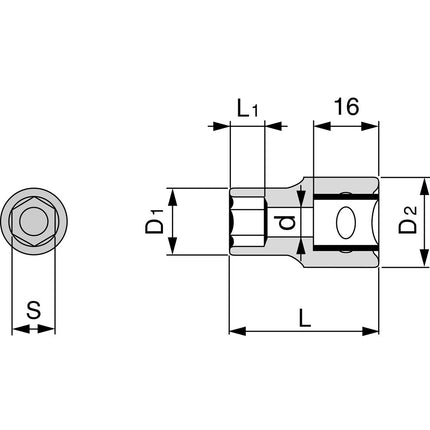 TONE 1/2" Drive 6-Point Hand Socket (SUS), S4SB