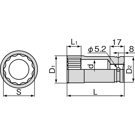 TONE Impact Long Socket (12-Point), 4NW