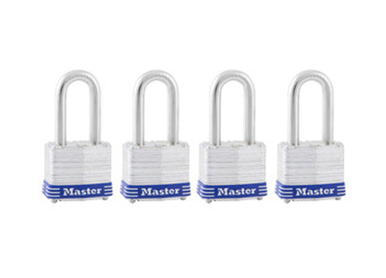 MASTER LOCK Model No. 3QLF  1-9/16in (40mm) Wide Laminated Steel Pin Tumbler Padlock with 1-1/2 (38mm) Shackle; 4 Pack