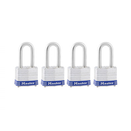 MASTER LOCK Model No. 3QLF  1-9/16in (40mm) Wide Laminated Steel Pin Tumbler Padlock with 1-1/2 (38mm) Shackle; 4 Pack