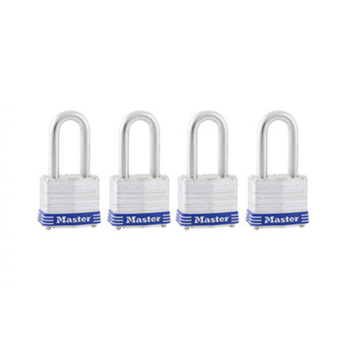 MASTER LOCK Model No. 3QLF  1-9/16in (40mm) Wide Laminated Steel Pin Tumbler Padlock with 1-1/2 (38mm) Shackle; 4 Pack
