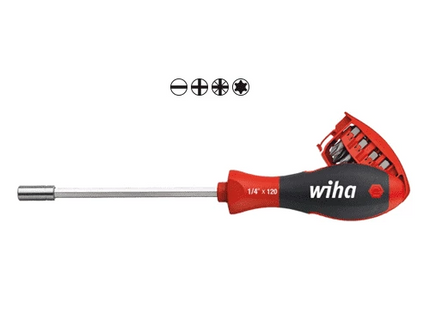 [WIHA] Screwdriver with bit magazine magnetic   assorted with 8 bits, 1/4" 3809 01 01 | 210-6973
