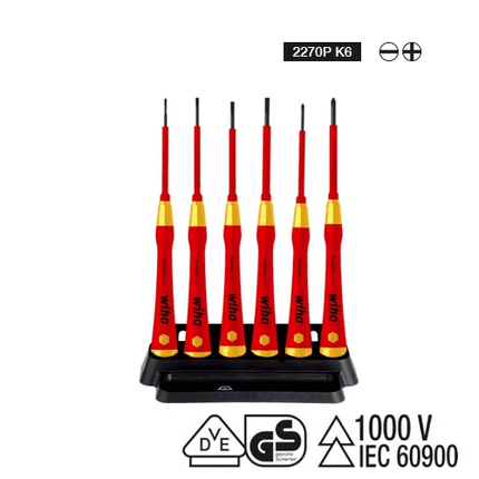 [WIHA] Fine screwdriver set PicoFinish electric  Slotted, Phillips 6-pcs. 2270P K6 | 210-6539