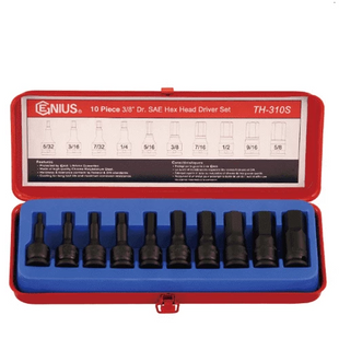 [GENIUS TOOLS] 10 Piece 3/8″ Dr. SAE Hex Head Driver Set TH-310S | 200-9908