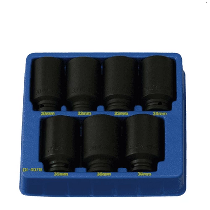 [GENIUS TOOLS] 7 Piece 1/2″ Dr. Metric Deep Spindle Nut Impact Socket Set Cr-Mo DI-407M | 201-5608