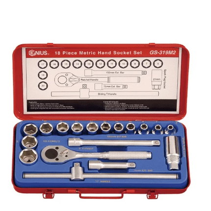 [GENIUS TOOLS] 18 Piece 3/8″ Dr. Metric Hand Socket Set GS-319M2 | 200-7812