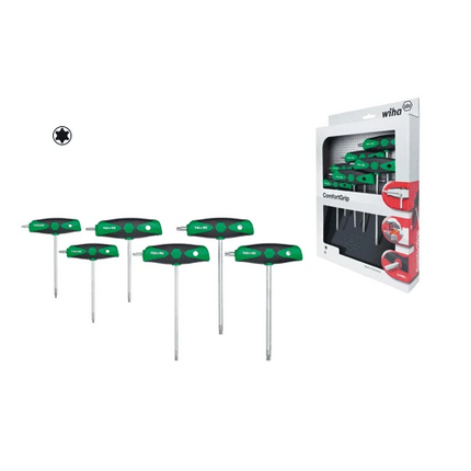 [WIHA]L-key with T-handle set ComfortGrip TORX® with side drive, matt chrome-plated 6-pcs. 364DS K6 | 210-2597
