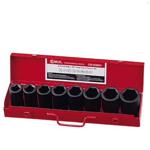 [GENIUS TOOLS] 8 Piece 3/4″ Dr. Metric Deep Impact Socket & Budd Wheel Socket Set Cr-Mo CM-608M4 | 200-7964