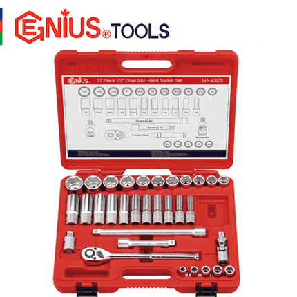 [GENIUS TOOLS] 32 Piece 1/2″ Dr. SAE Deep Hand Socket Set GS-432S | 201-5228