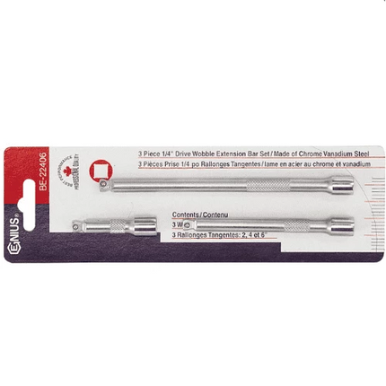 [GENIUS TOOLS] 3 Piece 1/4″ Dr. Wobble Extension Bar Set BE-22406 | 200-6752
