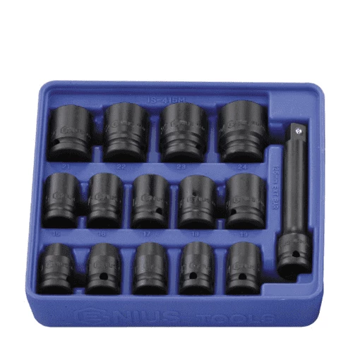 [GENIUS TOOLS] 15 Piece 1/2″ Dr. Metric Impact Socket Set Cr-Mo IS-415M | 200-8644