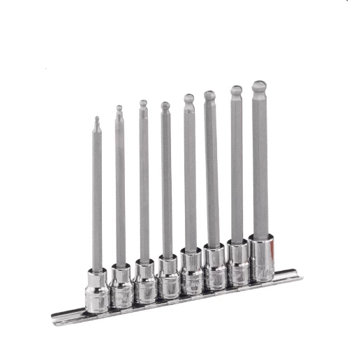 [GENIUS TOOLS] 8 Piece 3/8″ Dr. Metric Wobble Hex Bit Socket Set (Long)-140mmL (BS-308WHL) | 201-2355