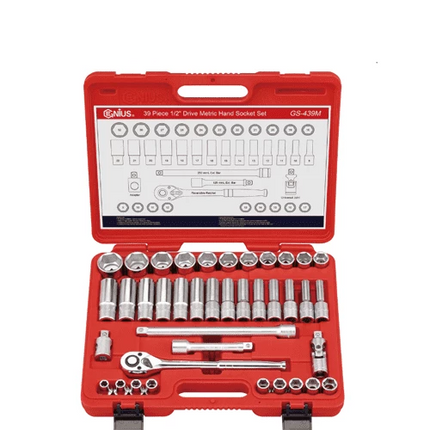 [GENIUS TOOLS] 39 Piece 1/2″ Dr. Metric Deep Hand Socket Set GS-439M | 201-5200