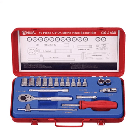 [GENIUS TOOLS] 19 Piece 1/4″ Dr. Metric Hand Socket Set (6 pt. & 8 pt.) GS-219M | 201-5246