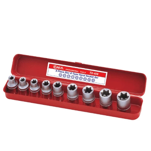 [GENIUS TOOLS] 9 Piece 1/2″ Dr. Star Hand Socket Set TX-409  | 200-7627