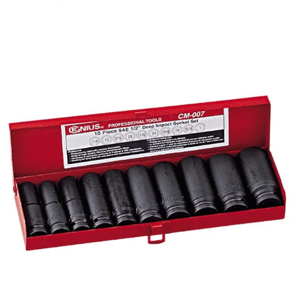 [GENIUS TOOLS] 10 Piece 1/2″ Dr. Metric Deep Impact Socket Set Cr-Mo CM-008  | 200-7955