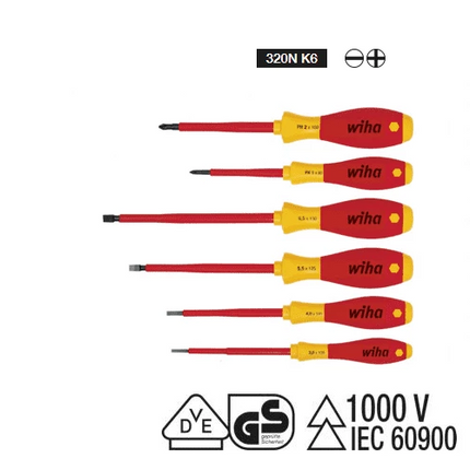 [WIHA] Screwdriver set SoftFinish® electric   Slotted, Phillips 6-pcs. 320N K6 | 210-5178