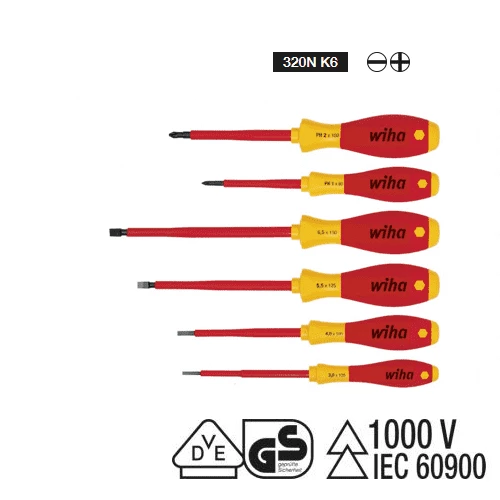 [WIHA] Screwdriver set SoftFinish® electric   Slotted, Phillips 6-pcs. 320N K6 | 210-5178