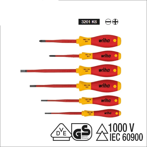 [WIHA] Screwdriver set SoftFinish® electric slimFix   Slotted, Phillips 6-pcs.3201 K6 | 210-5284