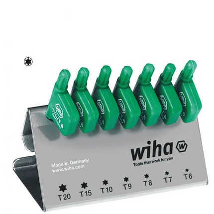 [WIHA] L-key with flag handle set   TORX® in work bench stand, 7 pcs., black oxidised  370 VB | 210-2269