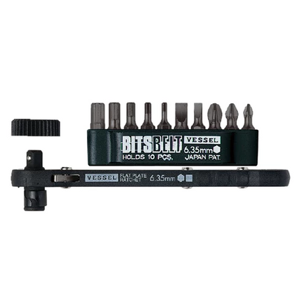 VESSEL Flat Plate Ratchet Screwdriver Set No.TD-70 (w/ 10 bits)